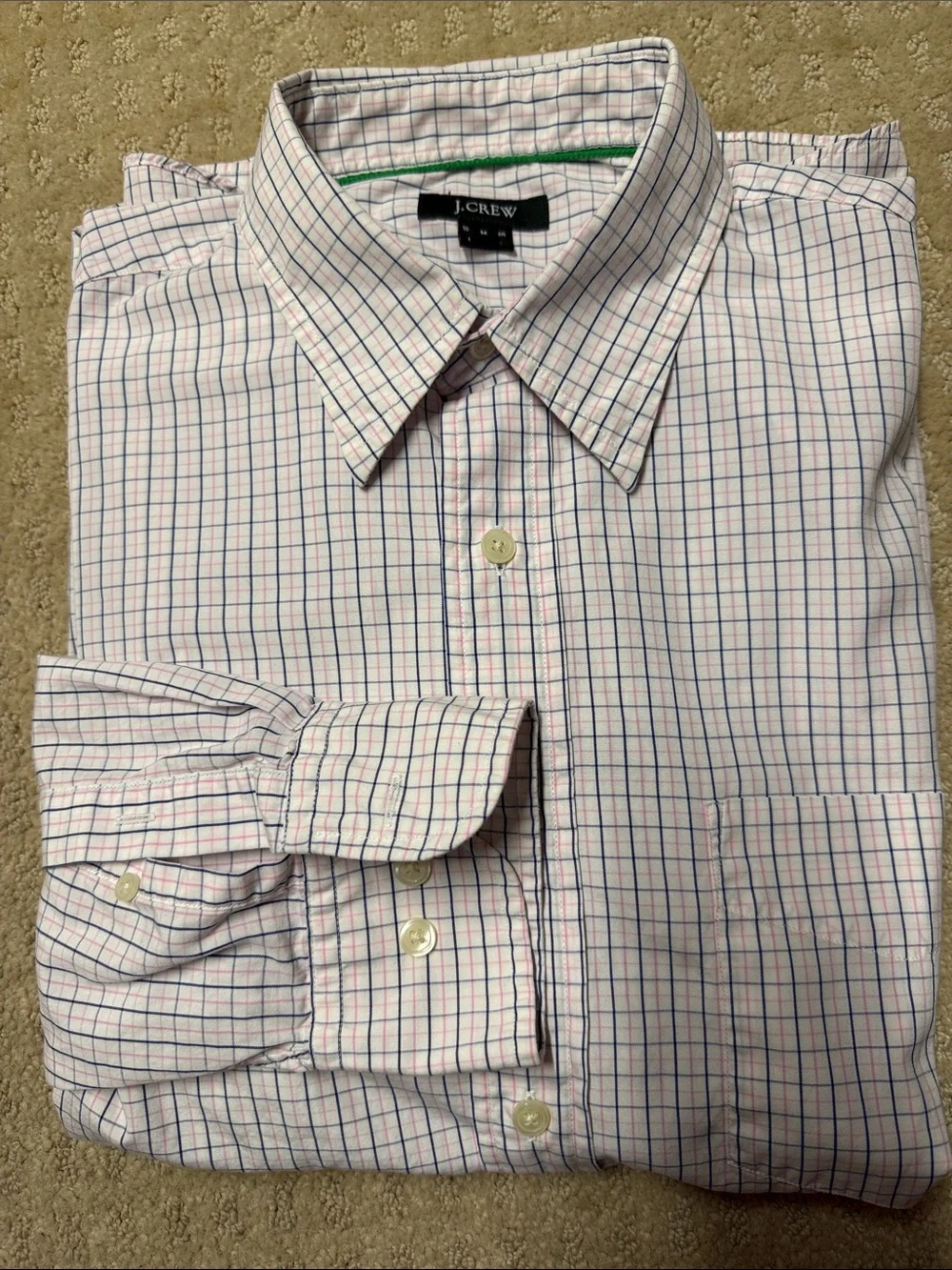 J. Crew Men's White Dress Shirt with Blue and Red Windowpane Check